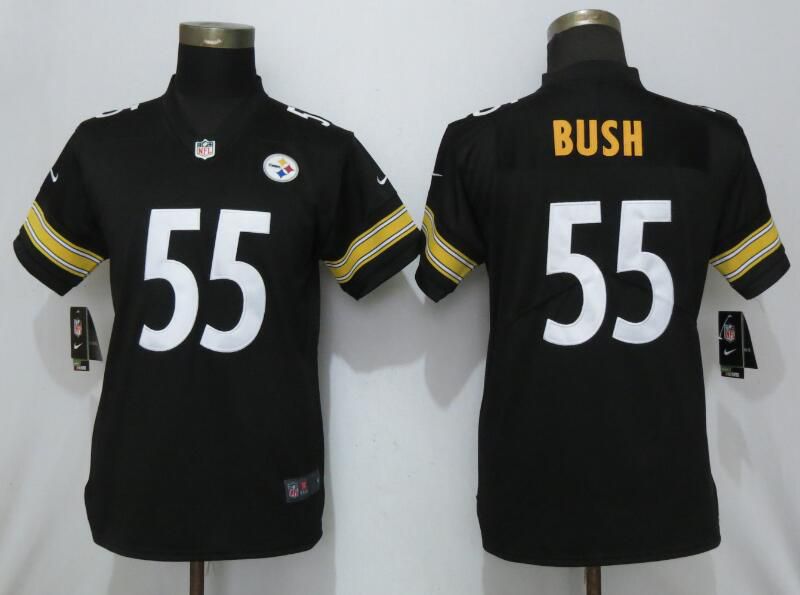 Women Pittsburgh Steelers #55 Bush Black Nike Vapor Untouchable NFL Jerseys->youth nfl jersey->Youth Jersey